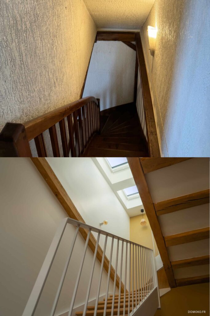 Déplacement de la position de l'escalier et pose d'un escalier acier et bois.